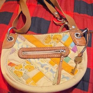 Fossil Patchwork Shoulder Bag with Key Charm